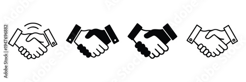 Handshake icons set. Business agreement handshake symbol set. Shaking hands logo. Friendly handshake line and flat style - stock vector.
