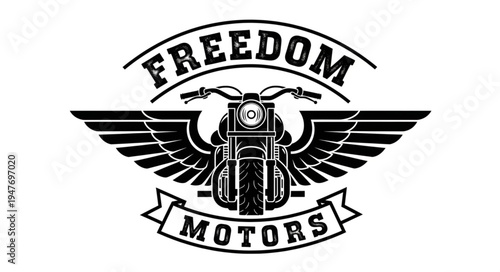 Freedom Motors Motorcycle Emblem with Wings and Banner.