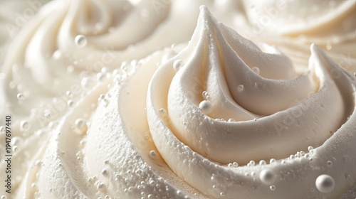 Close-Up View of Creamy Whipped Topping with Soft Swirls and Bubbles, Perfect for Dessert Styling, Pastry Presentation, and Culinary Artwork