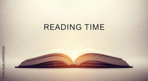 Open book with glowing pages and text reading time words