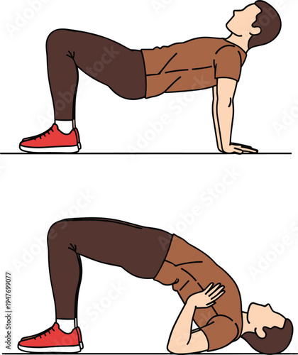 Man doing bridge exercise glute strength workout fitness training routine home workout vector illustration guide
