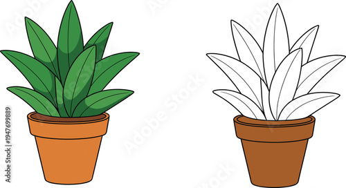 Potted houseplant illustration set, green indoor plant in flower pot vector cartoon botanical design