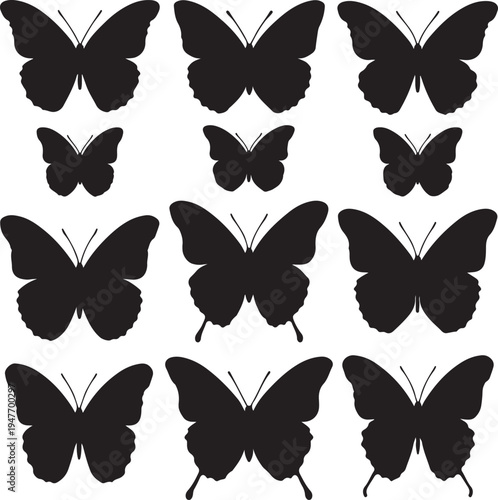 Graceful black silhouettes of butterflies arranged in a grid pattern