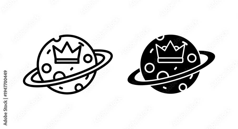 Fototapeta premium Black and white planet icons with crowns on them in vector format for design