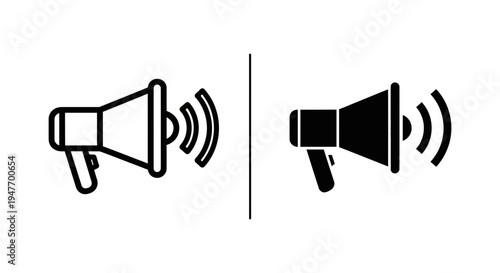 Two megaphones with sound waves on isolated for communication and announcement