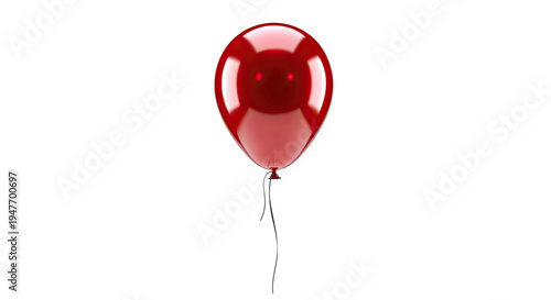 Single Red Balloon with String on White Background