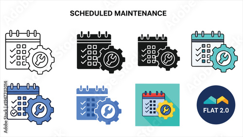 Predictive Maintenance Icon Set with Calendar and Gear.