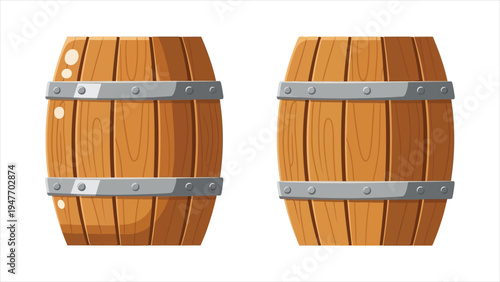 A Pair of Handcrafted Oak Barrels with Iron Hoops and Polished Wood Finish