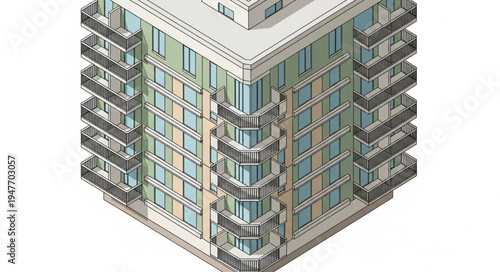 Modern Apartment Building with Balconies and Glass Facade.