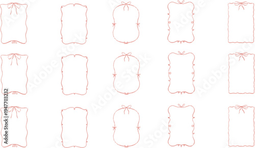 Crayon bows set. Coquette style ribbons and bows striped and plaid, aesthetic vintage elegant cliparts. Hand drawn pencil art decor, bowknots for girly, birthday, gift, wedding. Vector illustration