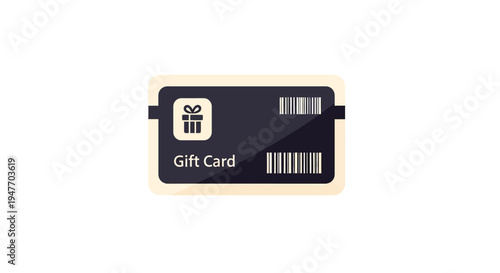 A colorful gift card illustration with a barcode and present icon