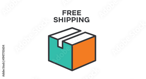 Free shipping offer illustrated with an open cardboard box graphic