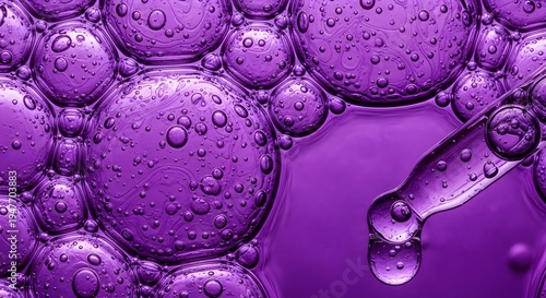 Vibrant Purple Liquid Bubbles with Smaller Bubbles on Surface 
