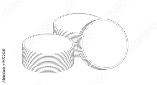Simple line drawing of stacked circular coasters or pads