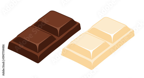 Two chocolate bars one dark and one white are displayed side by side