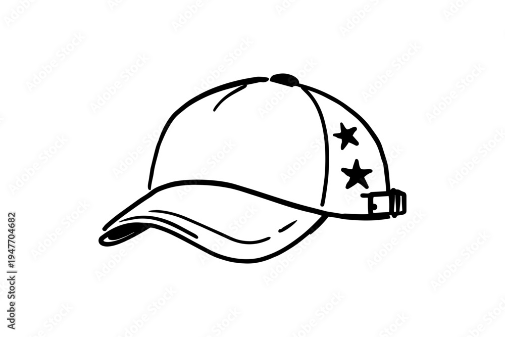 Fototapeta premium Hand Drawn Sports Baseball Cap With Stars Sketch Design