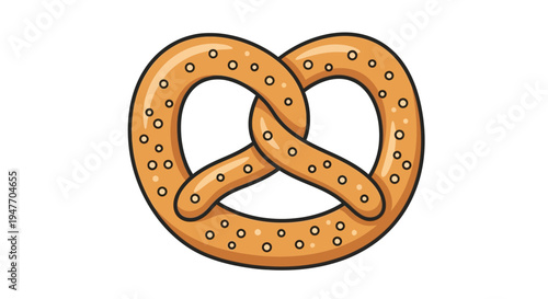 Illustration of a classic golden brown pretzel with visible salt crystals