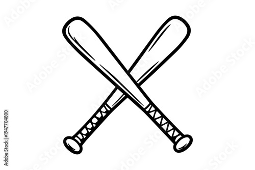 Hand Drawn Game Day Doodle Crossed Wooden Baseball Bats Sports Emblem Design