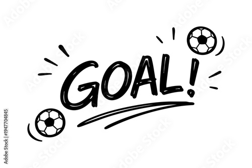 Soccer Goal Text With Ball Doodle Illustration Design