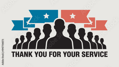 A graphic illustration of silhouetted people with a thank you message for their service