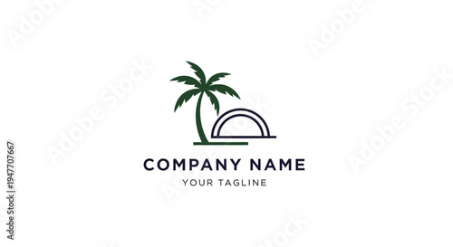 Logo design with palm tree and arch.