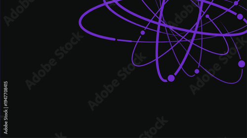 Purple atom orbital lines on dark background with copy space vector illustration
