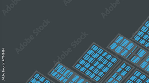 Minimalist solar panel arrays on dark gray background renewable energy vector illustration