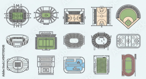 Overhead Views of Various Sports Stadiums and Arenas.
