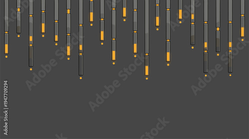 Abstract vertical digital bars with glowing orange segments on gray background vector illustration
