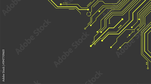 Abstract neon green circuit board pattern on dark gray background vector illustration