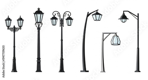 Collection of Vintage Street Lamps and Lampposts.