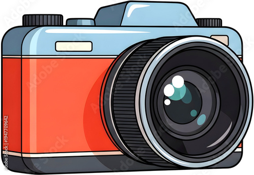 Vintage film camera flat design vector illustration with lens and retro colors isolated on white background
