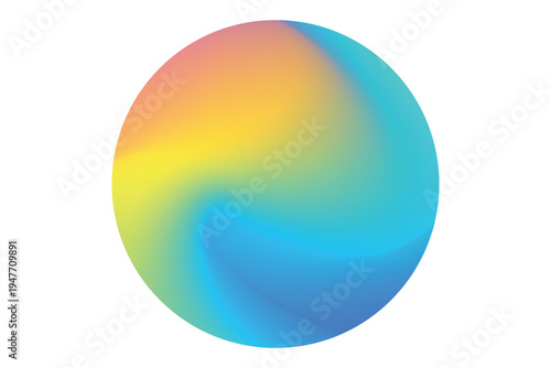 Blurred gradient wavy round shape, iridescent blue, yellow smooth gradient magic sphere, neon florescent bubble isolated element, transparent background. Abstract dream glow orb shape.