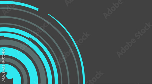 Modern abstract circular tech background with cyan geometric arcs vector illustration