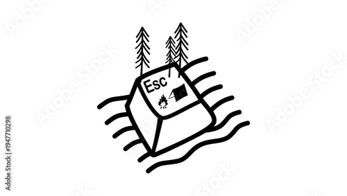 escape to a desert island, black isolated silhouette