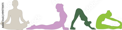 Silhouettes of Four Yoga Poses in Different Colors