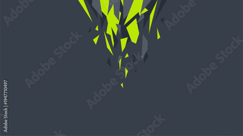 Exploding lime green and grey geometric shards on dark background vector illustration