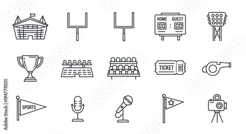American Football Elements - Stadium, Goalposts, Scoreboard, Trophy, and More.