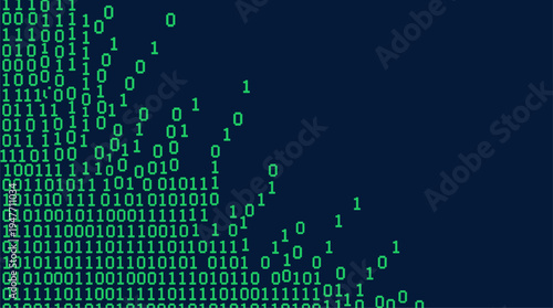 Abstract green binary code data stream on dark blue background vector illustration