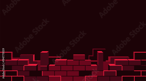 Abstract red 3D brick wall on dark background vector illustration