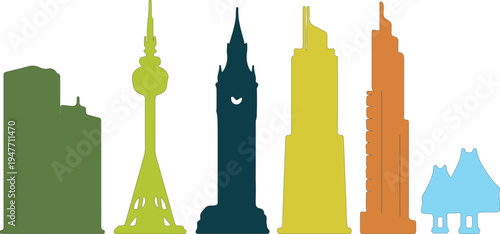 Colorful Silhouettes of Iconic Buildings and Skyscrapers