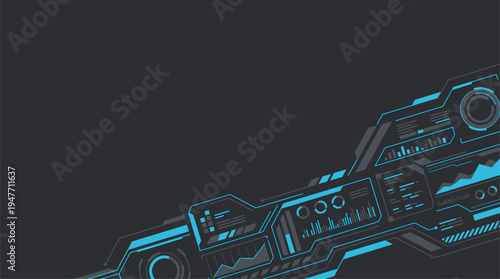 Futuristic HUD dashboard interface with blue data visualization elements vector illustration