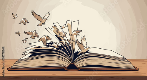Unleash Your Imagination Birds Soaring from an Open Book Symbolizing Freedom of Knowledge and Creativity