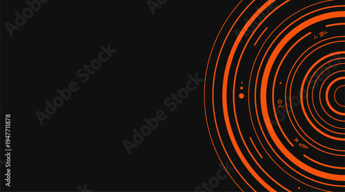 Futuristic orange concentric circles on dark background digital interface vector illustration
