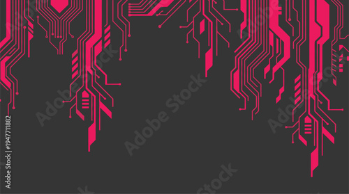 Pink abstract digital circuit board pattern on dark background vector illustration