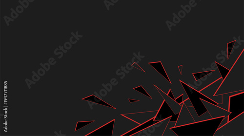 Abstract black and red geometric triangles exploding from corner vector illustration
