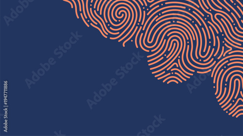 Abstract orange fingerprint line pattern on dark blue background vector illustration