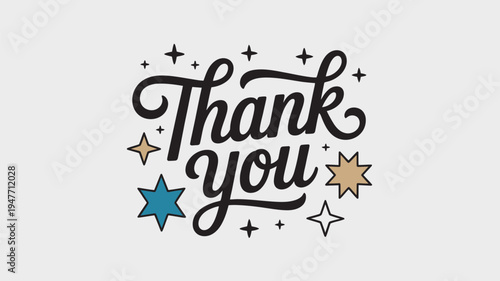 A colorful thank you message with stars on a white background