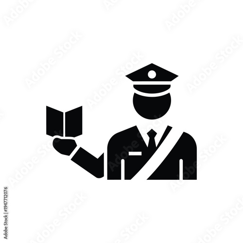 A police officer holds up a ticket in a formal gesture.