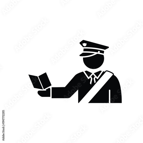 A uniformed officer hands a document to someone in a formal setting.